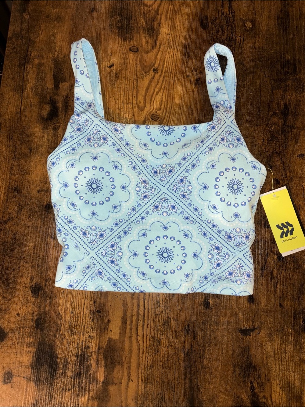 All In Motion Blue Patterned Square Neck Tank Top
